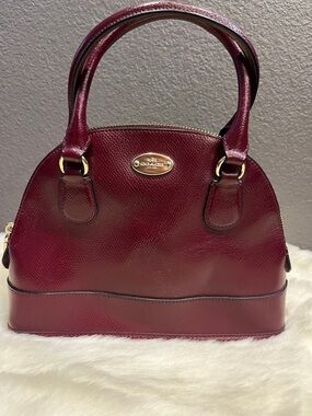 Coach Burgundy Pebbled Leather Dome Satchel with Gold Hardware